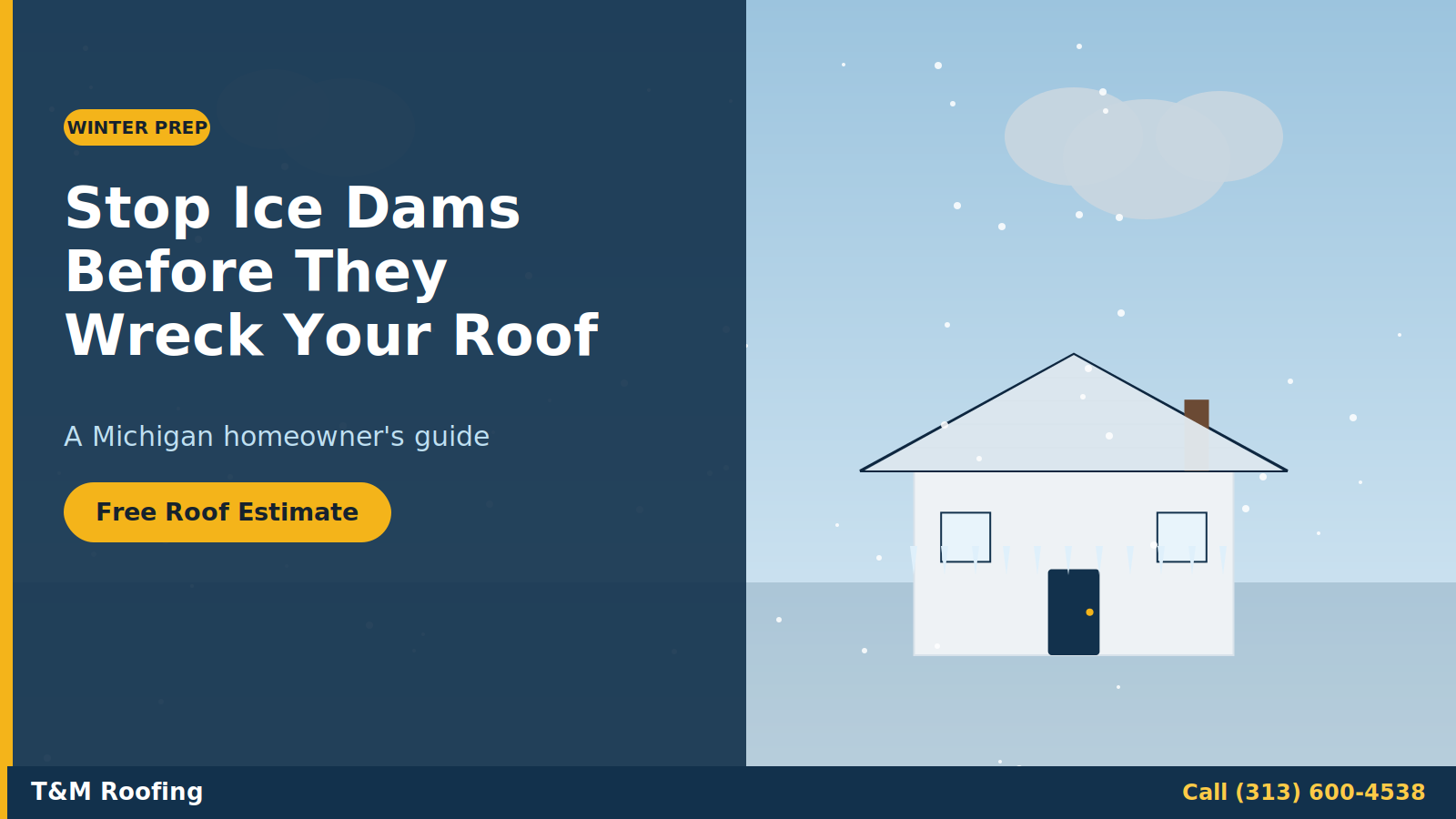 Snow-covered Michigan roof with icicles — how to prevent ice dams