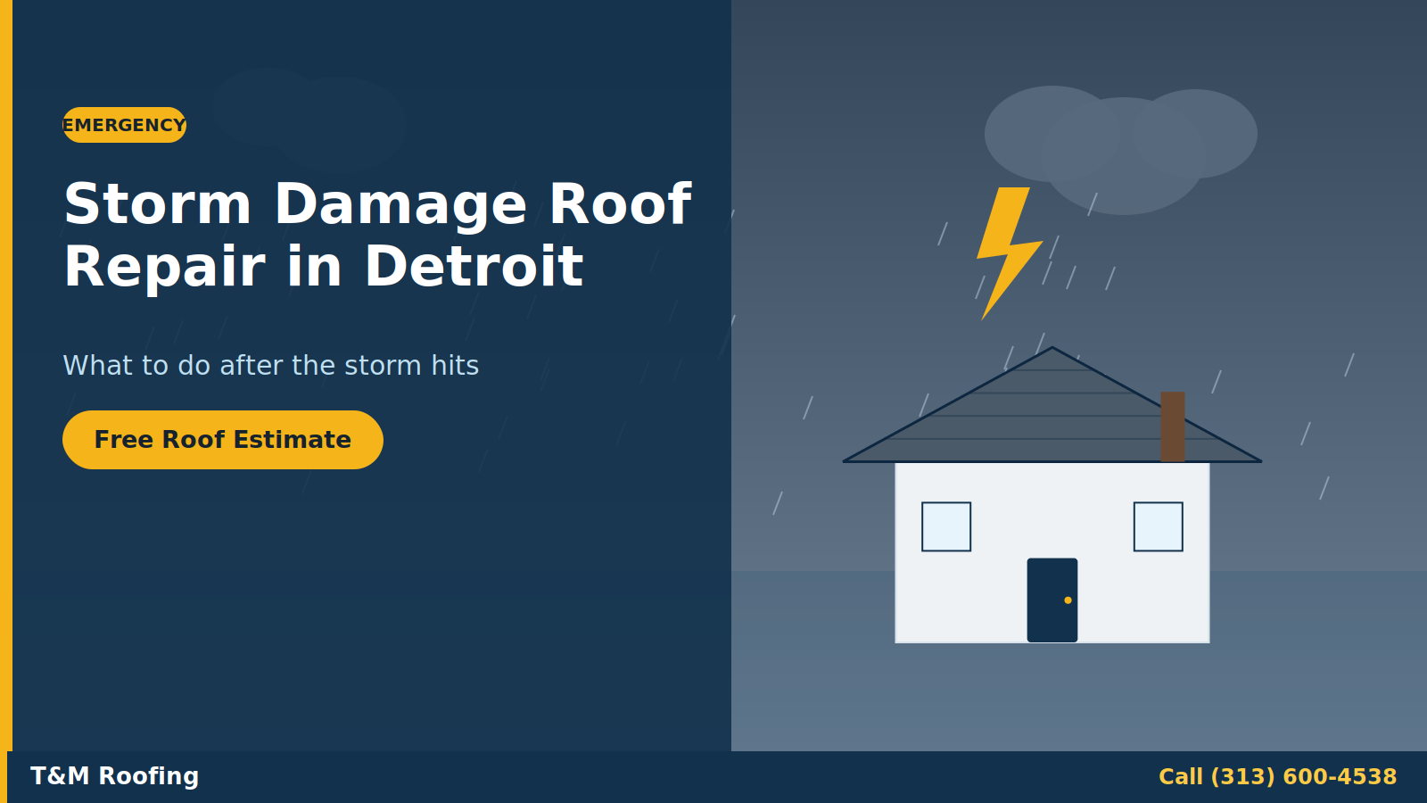 Storm over a Detroit home — storm damage roof repair